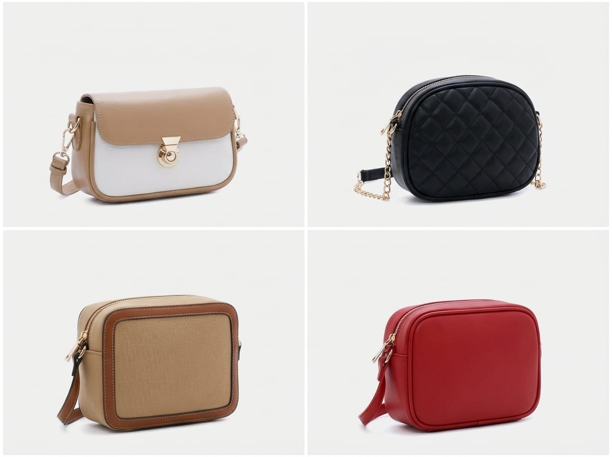 Các kiểu dáng túi đeo chéo nữ mini, chất liệu da và vải
